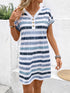 Striped V-Neck Short Sleeve Dress Light Blue XL Dresses by Trendsi | Fleurcouture