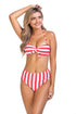 Stripped bandeau bikini set Red S by Beach Joy Bikini | Fleurcouture