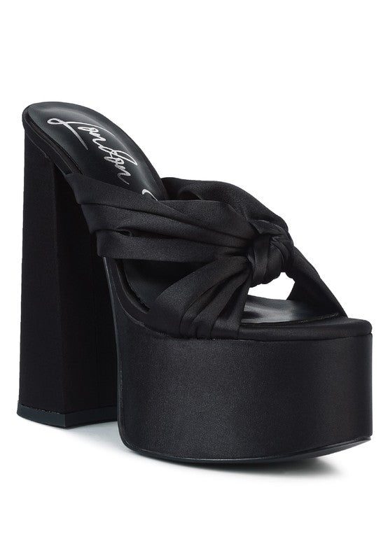 Strobing Knotted Chunky Platform Heels Black 8 by Rag Company | Fleurcouture