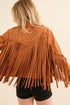 Studded Fringe Open Western Jacket Camel S by Blue B | Fleurcouture