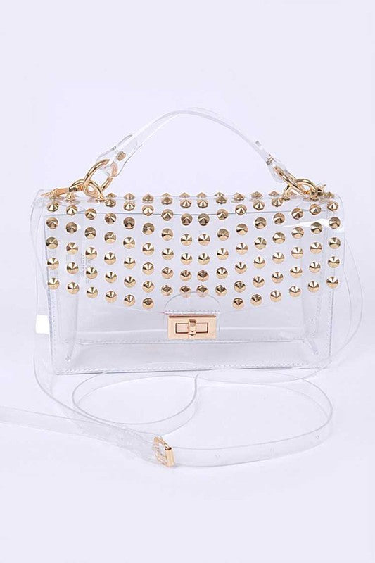Studded Iconic Clear Swing Bag CLEAR/GOLD O/S by Artini Accessories | Fleurcouture