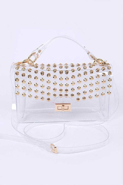 Studded Iconic Clear Swing Bag CLEAR/GOLD O/S by Artini Accessories | Fleurcouture
