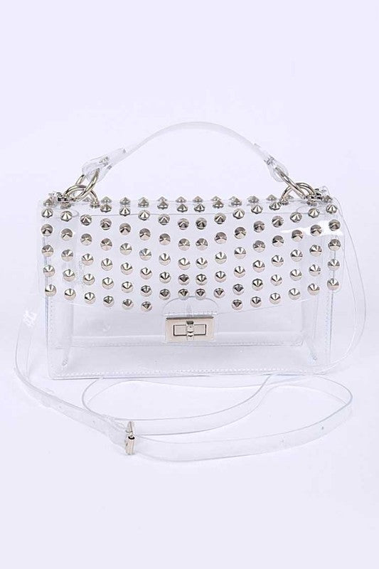 Studded Iconic Clear Swing Bag CLEAR/SILVER O/S by Artini Accessories | Fleurcouture