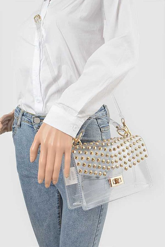 Studded Iconic Clear Swing Bag O/S by Artini Accessories | Fleurcouture