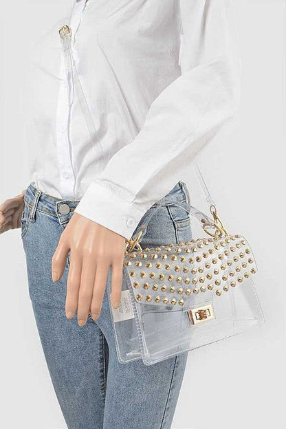 Studded Iconic Clear Swing Bag O/S by Artini Accessories | Fleurcouture