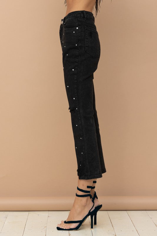 Studded Rhinestone Distressed Denim Jeans S by Blue B | Fleurcouture