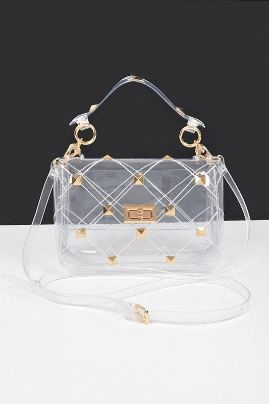 Studded Transparent Stadium Bag CLEAR O/S by Artini Accessories | Fleurcouture