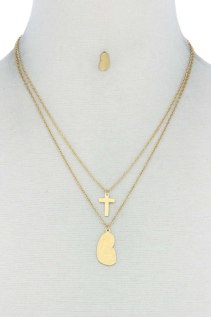 Stylish Double Layer Cross And Mary Necklace And Earring Set Jewelry by Fleurcouture | Fleurcouture