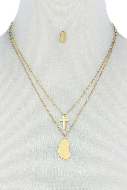 Stylish Double Layer Cross And Mary Necklace And Earring Set Jewelry by Fleurcouture | Fleurcouture