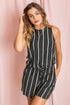 Summer Stripe Blouson Romper w/ Pocket Charcoal S by EG fashion | Fleurcouture