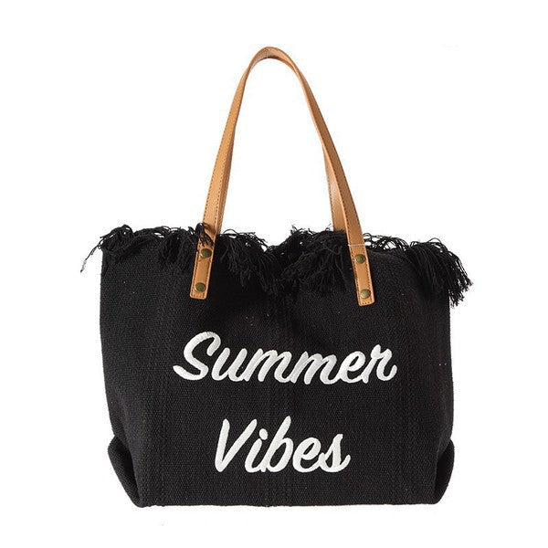 Summer Vibes Tote Handbag Purse Beach Totes Black 1 by Dani &amp; Em | Fleurcouture