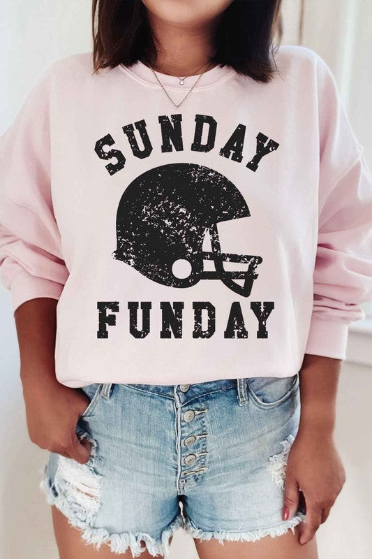 SUNDAY FUNDAY FOOTBALL GAME DAY GRAPHIC SWEATSHIRT PINK SMALL by ROSEMEAD LOS ANGELES CO | Fleurcouture