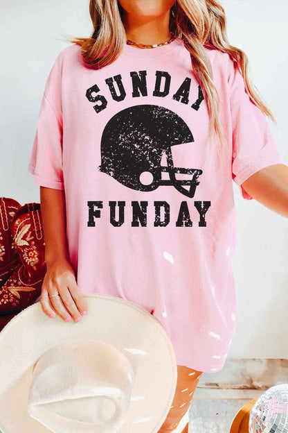 SUNDAY FUNDAY FOOTBALL GAME DAY GRAPHIC TEE PINK SMALL by ROSEMEAD LOS ANGELES CO | Fleurcouture