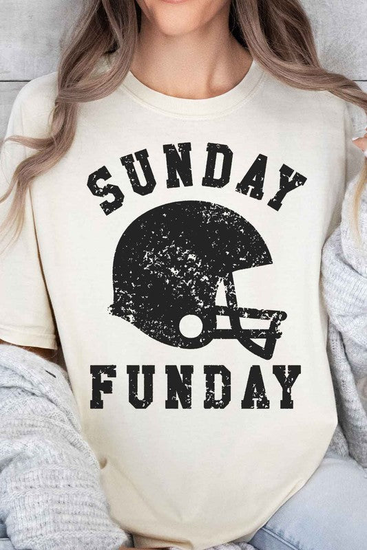 SUNDAY FUNDAY FOOTBALL GAME DAY OVERSIZED TEE NATURAL S/M by ROSEMEAD LOS ANGELES CO | Fleurcouture