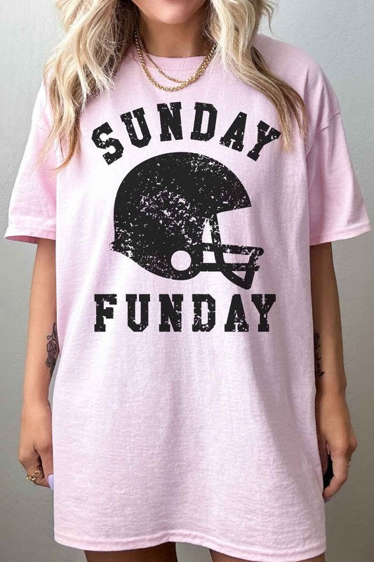 SUNDAY FUNDAY FOOTBALL GAME DAY OVERSIZED TEE PINK S/M by ROSEMEAD LOS ANGELES CO | Fleurcouture