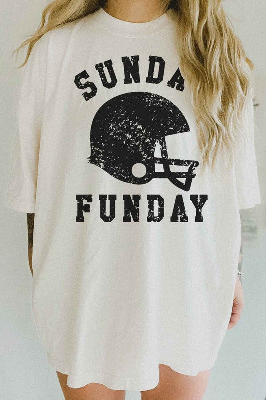 SUNDAY FUNDAY FOOTBALL GAME DAY OVERSIZED TEE WHITE S/M by ROSEMEAD LOS ANGELES CO | Fleurcouture