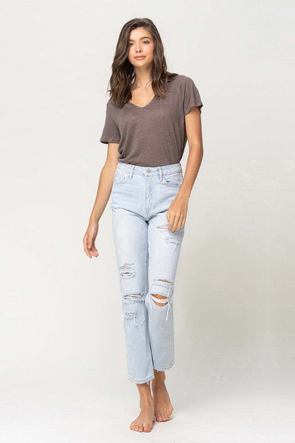 Super High Rise Distressed Crop Straight Jeans YOUTH by VERVET by Flying Monkey | Fleurcouture