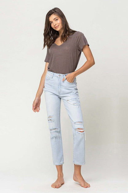 Super High Rise Distressed Crop Straight Jeans YOUTH by VERVET by Flying Monkey | Fleurcouture