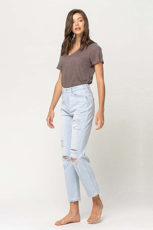 Super High Rise Distressed Crop Straight Jeans YOUTH by VERVET by Flying Monkey | Fleurcouture