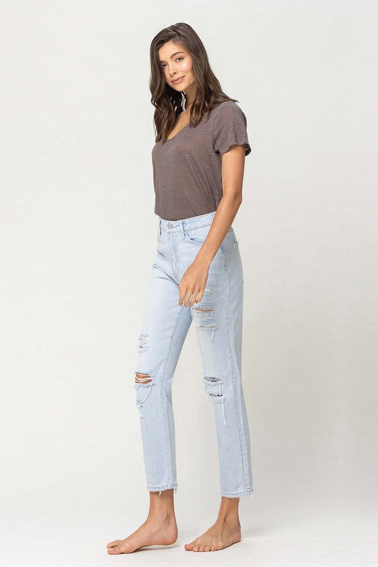 Super High Rise Distressed Crop Straight Jeans YOUTH by VERVET by Flying Monkey | Fleurcouture