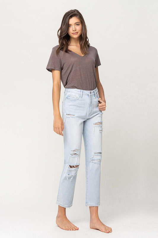 Super High Rise Distressed Crop Straight Jeans YOUTH by VERVET by Flying Monkey | Fleurcouture