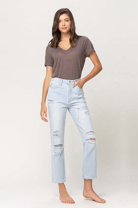 Super High Rise Distressed Crop Straight Jeans YOUTH by VERVET by Flying Monkey | Fleurcouture