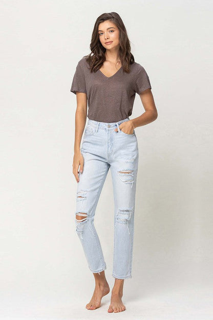 Super High Rise Distressed Crop Straight Jeans YOUTH by VERVET by Flying Monkey | Fleurcouture