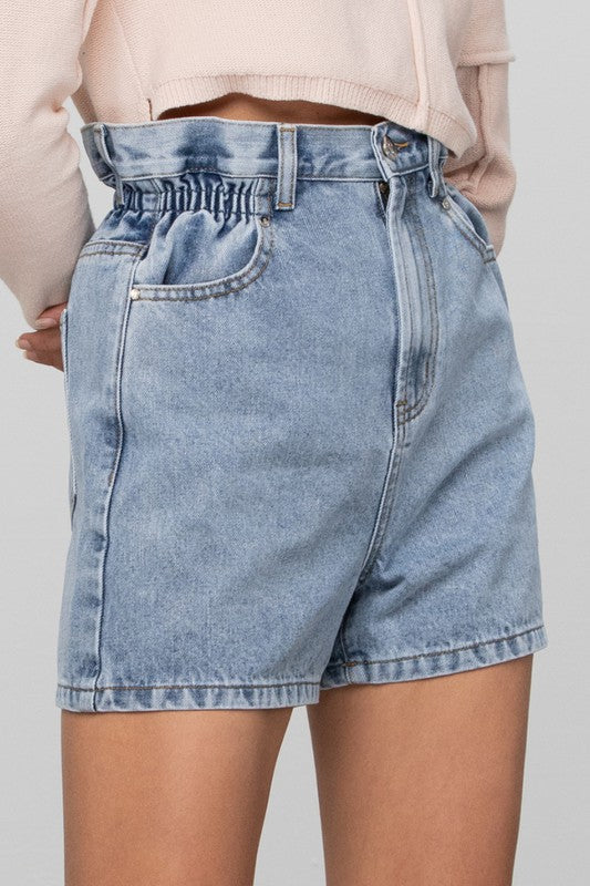 Super High Rise Elastic Waistband Denim Shorts LIGHT by Denim Lab USA | Fleurcouture