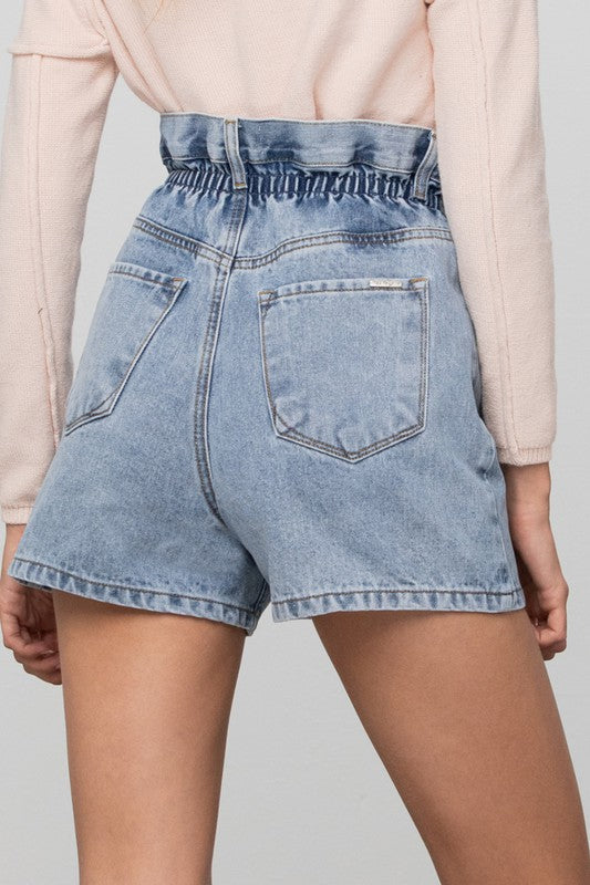 Super High Rise Elastic Waistband Denim Shorts LIGHT by Denim Lab USA | Fleurcouture