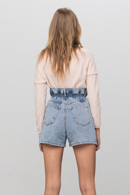 Super High Rise Elastic Waistband Denim Shorts LIGHT by Denim Lab USA | Fleurcouture