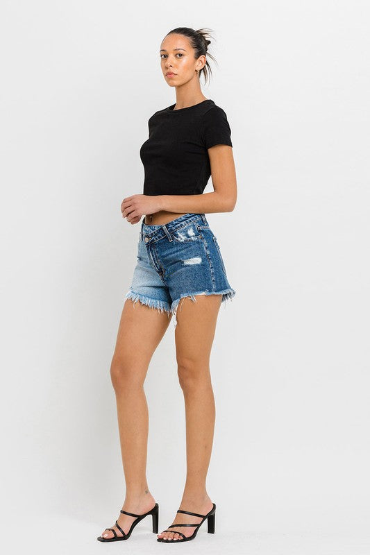 Super High Rise Two Tone Denim Shorts WOOD STREET by VERVET by Flying Monkey | Fleurcouture