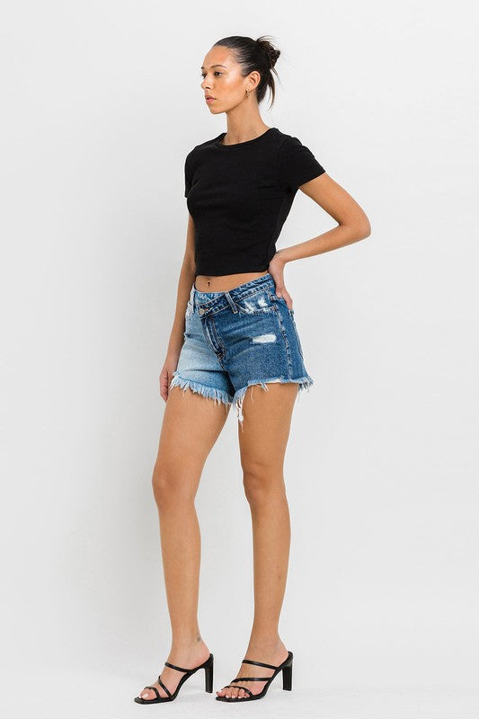 Super High Rise Two Tone Denim Shorts WOOD STREET by VERVET by Flying Monkey | Fleurcouture