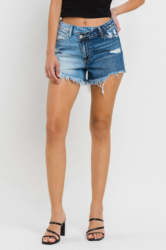 Super High Rise Two Tone Denim Shorts WOOD STREET XS by VERVET by Flying Monkey | Fleurcouture