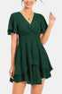 Surplice Neck Flutter Sleeve Dress Green S by Trendsi | Fleurcouture