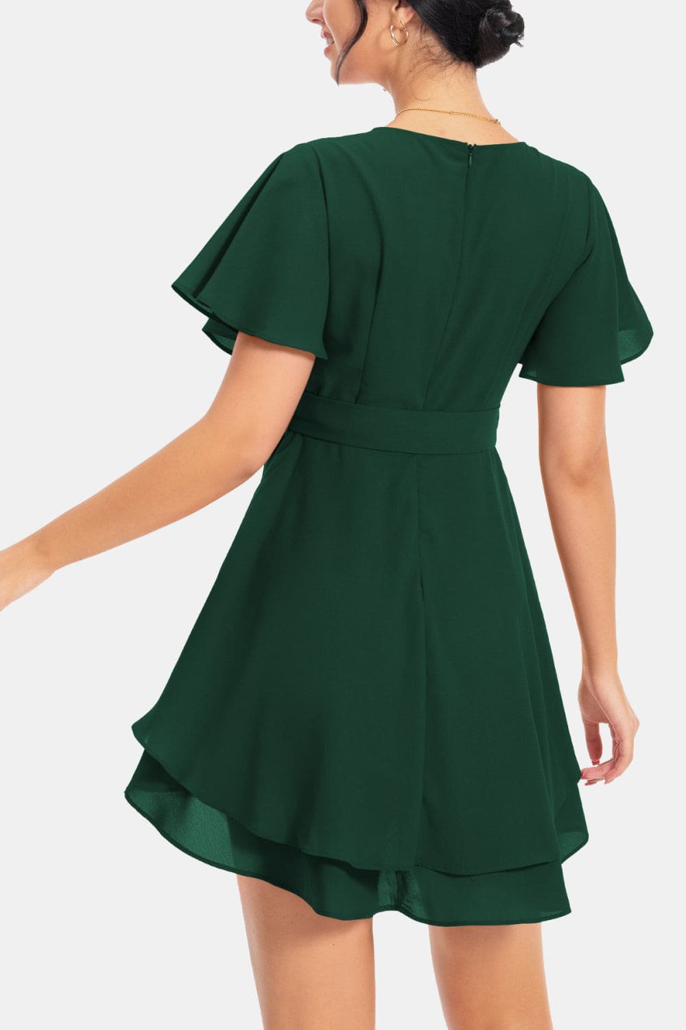 Surplice Neck Flutter Sleeve Dress by Trendsi | Fleurcouture