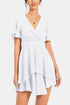 Surplice Neck Flutter Sleeve Dress White S by Trendsi | Fleurcouture