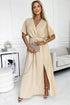 Surplice Neck Slit Maxi Dress Beige S Women&