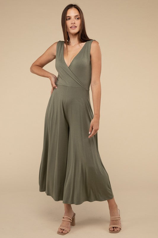 Surplice Neckline Sleeveless Jumpsuit by ZENANA | Fleurcouture