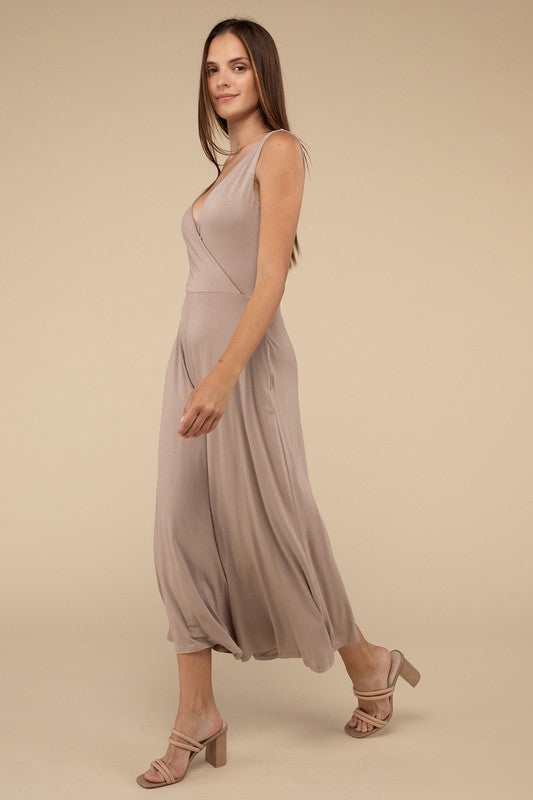 Surplice Neckline Sleeveless Jumpsuit by ZENANA | Fleurcouture