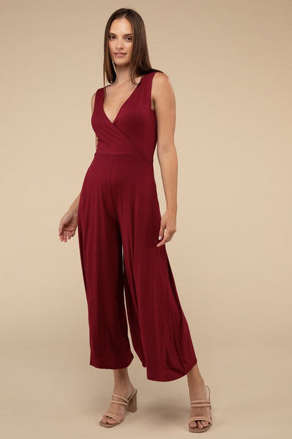 Surplice Neckline Sleeveless Jumpsuit by ZENANA | Fleurcouture