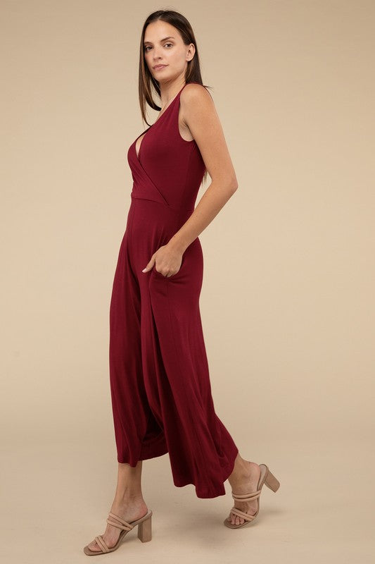 Surplice Neckline Sleeveless Jumpsuit by ZENANA | Fleurcouture