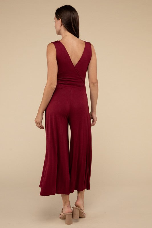 Surplice Neckline Sleeveless Jumpsuit by ZENANA | Fleurcouture