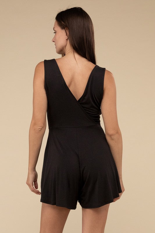 Surplice Neckline Sleeveless Romper by ZENANA | Fleurcouture