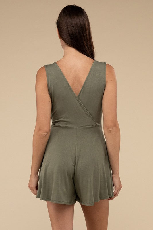 Surplice Neckline Sleeveless Romper by ZENANA | Fleurcouture