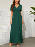 Surplice Short Sleeve Maxi Dress Dark Green S Women&