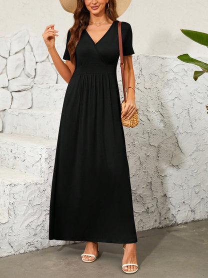 Surplice Short Sleeve Maxi Dress Women&