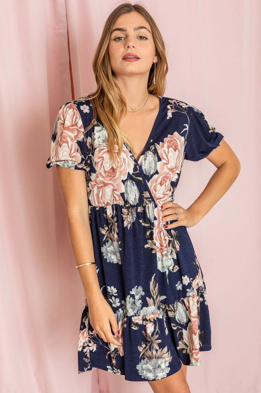 Surplice Tiered Midi Dress by EG fashion | Fleurcouture