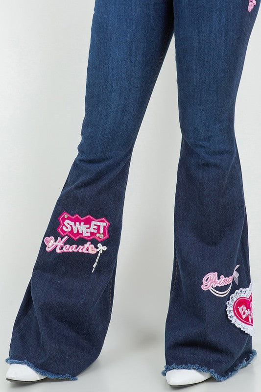 SweetHeart Bell Bottom Jean in Dark Denim Dark Wash by GJG Denim | Fleurcouture