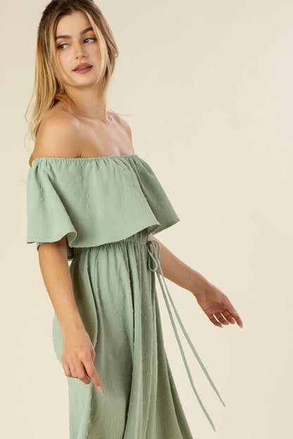 Swiss dot off-shoulder dress Sage by Lilou | Fleurcouture