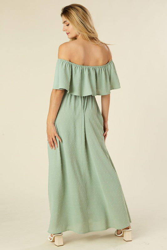 Swiss dot off-shoulder dress Sage by Lilou | Fleurcouture